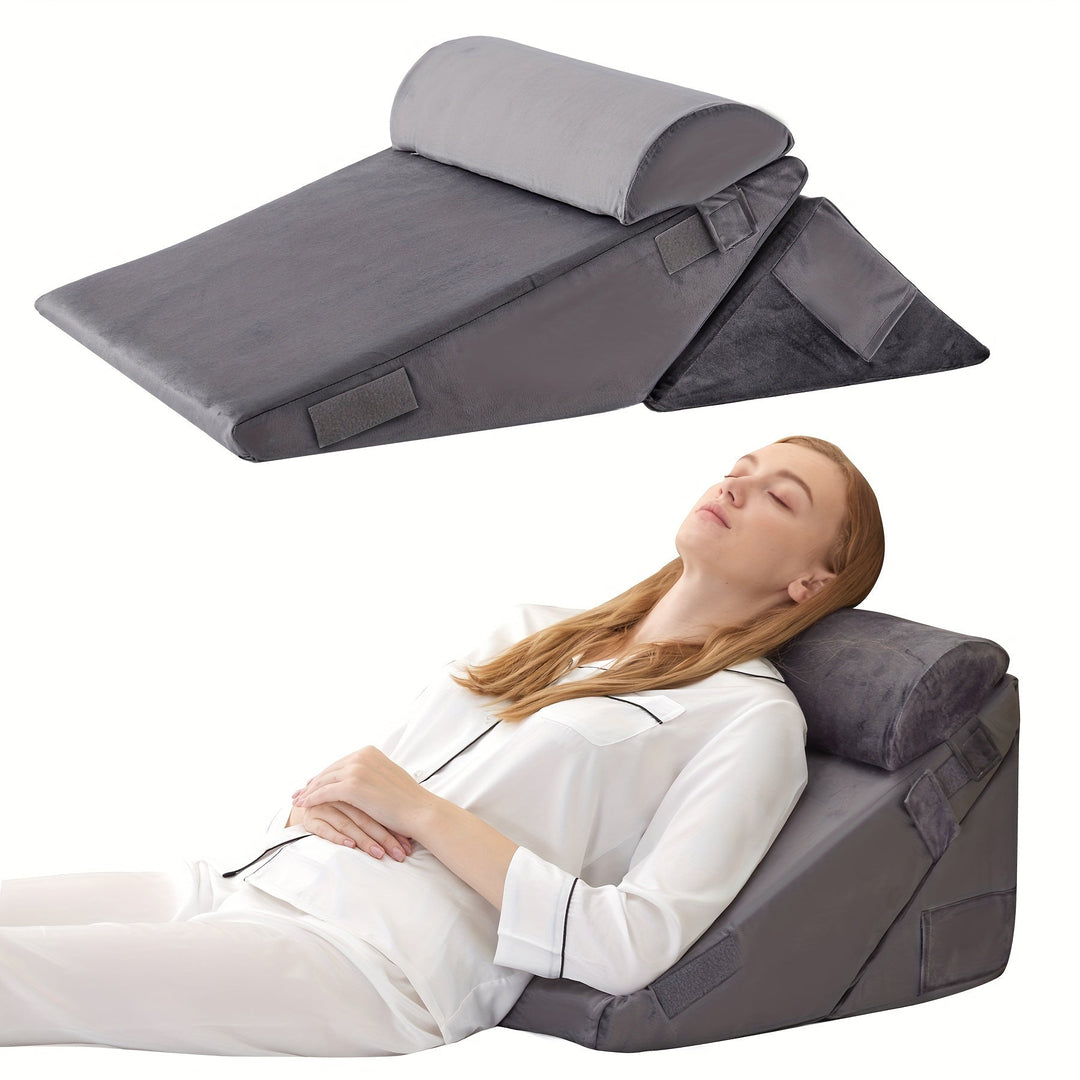 RelaxPlus – justerbar ortopedisk kileputte – premium 7-i-1 minneskumsystem