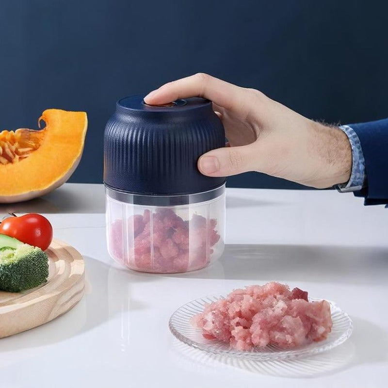 USB-oppladbar minihakker med 4 blader i rustfritt stål, 300 ml bolle