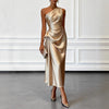 Kvinners En-Skulder Pleated Liv-Snevring Midi Kjole