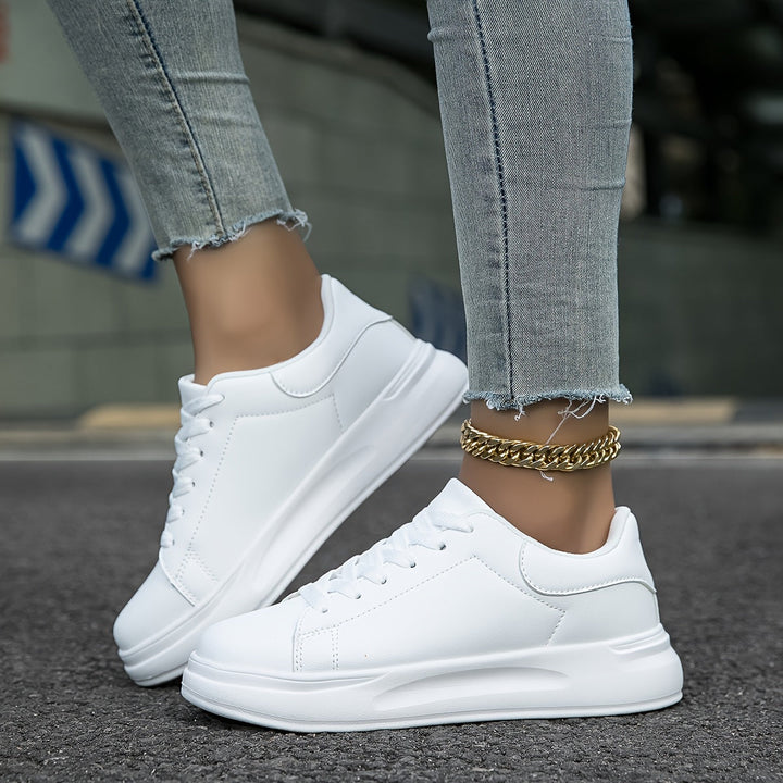 Kvinners Rene Hvite Lær Sneakers