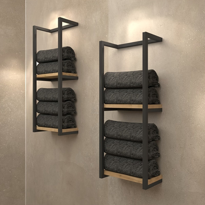 Industrielt håndklestativ med hyller – Elegante og funksjonelle veggmøbler