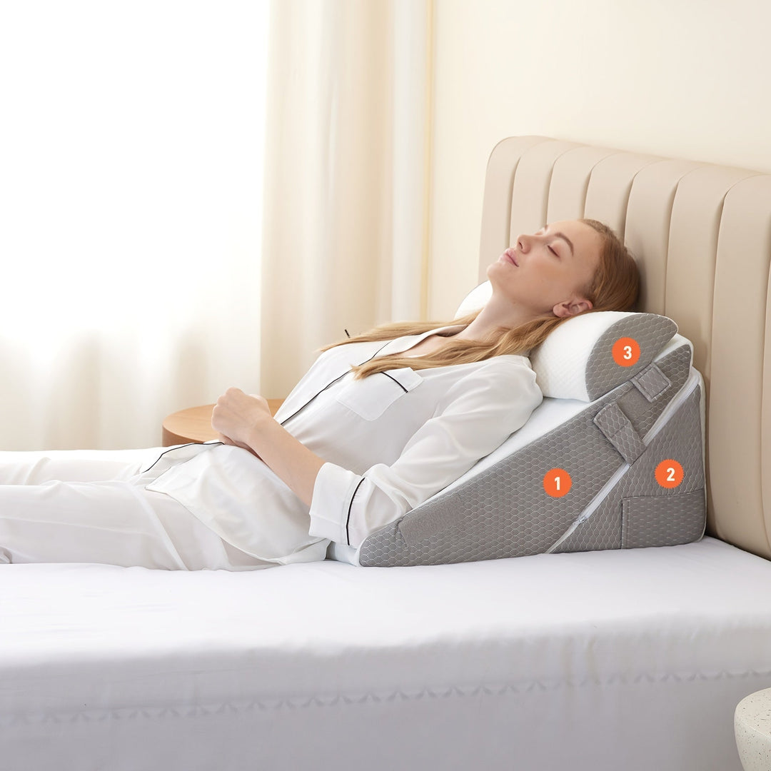 RelaxPlus – justerbar ortopedisk kileputte – premium 7-i-1 minneskumsystem