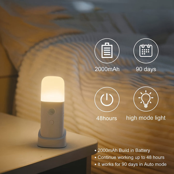 LED Nattlampe med Bevegelsessensor – Oppladbar via USB og Justerbar Lysstyrke for Soverom og Korridorer