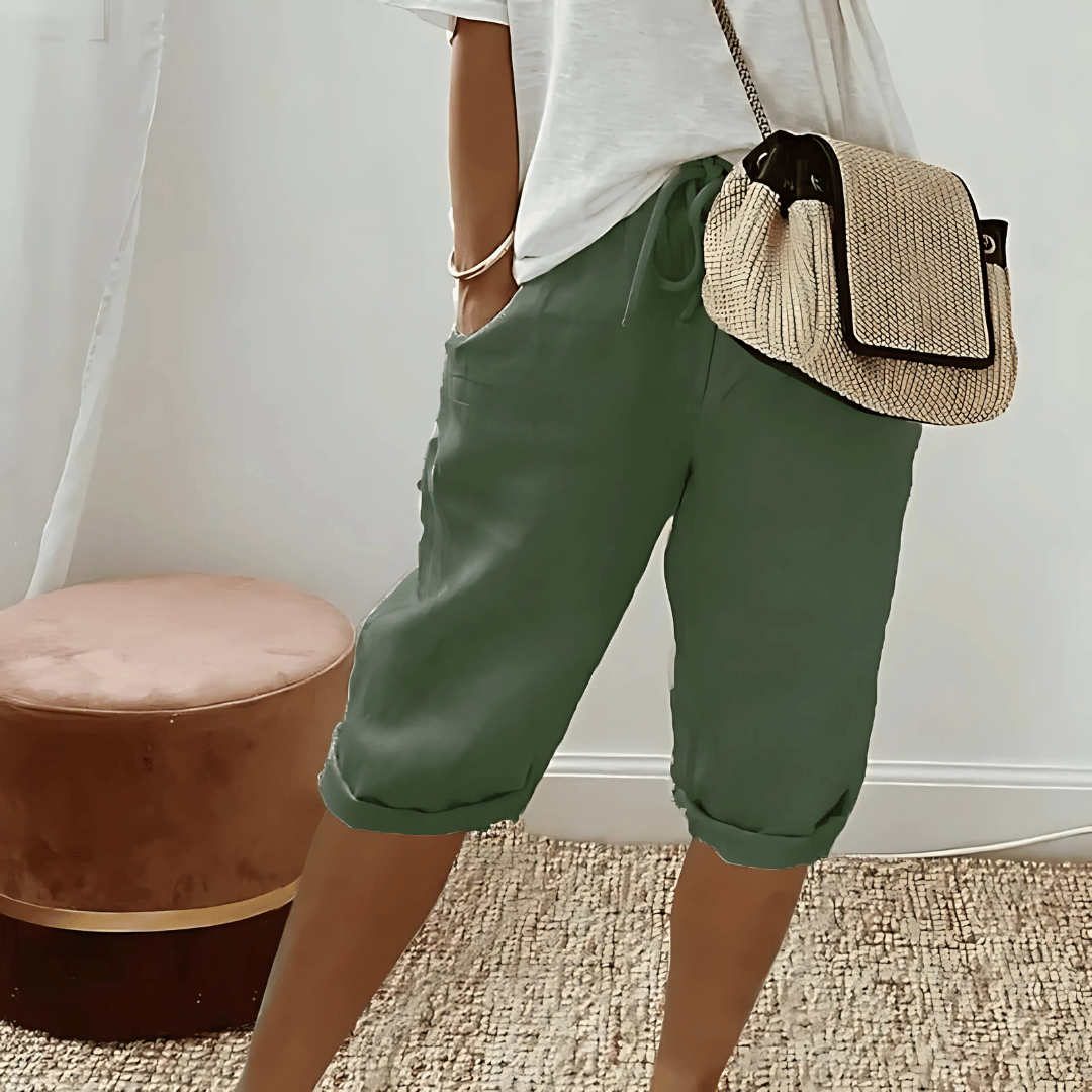 Kvinners Bomull Lin Harem Kneelengde Shorts