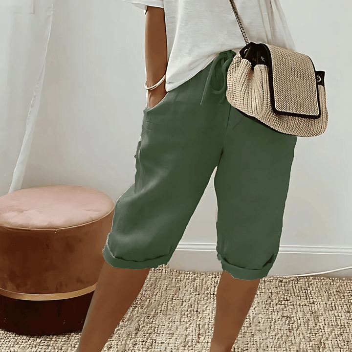 Kvinners Bomull Lin Harem Kneelengde Shorts