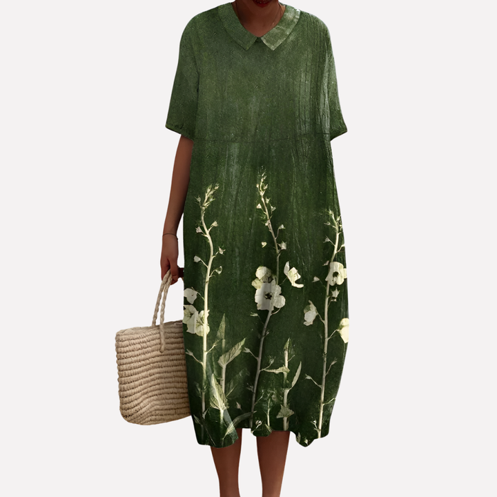 Kvinners Blomstrete Sommerkjole – V-hals &amp; Korte Ermer