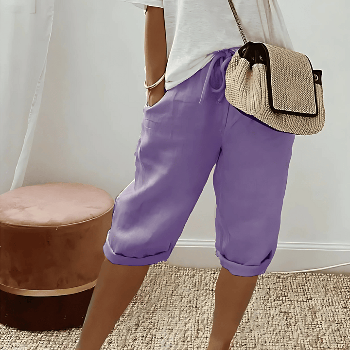 Kvinners Bomull Lin Harem Kneelengde Shorts