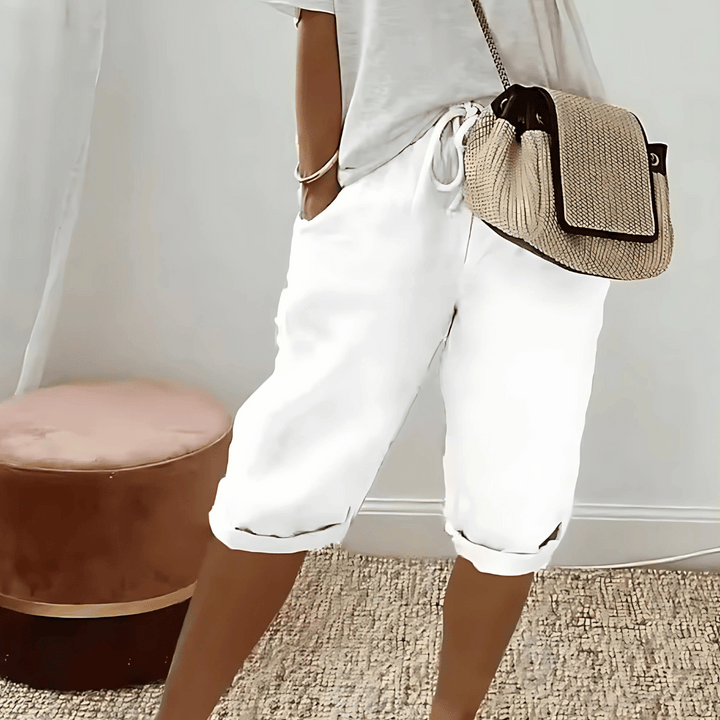 Kvinners Bomull Lin Harem Kneelengde Shorts