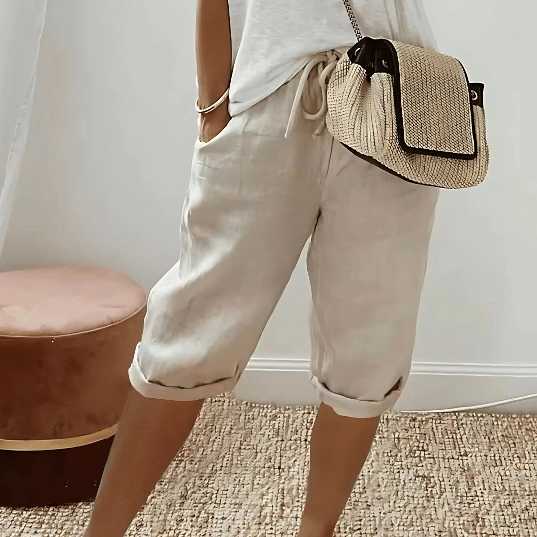 Kvinners Bomull Lin Harem Kneelengde Shorts