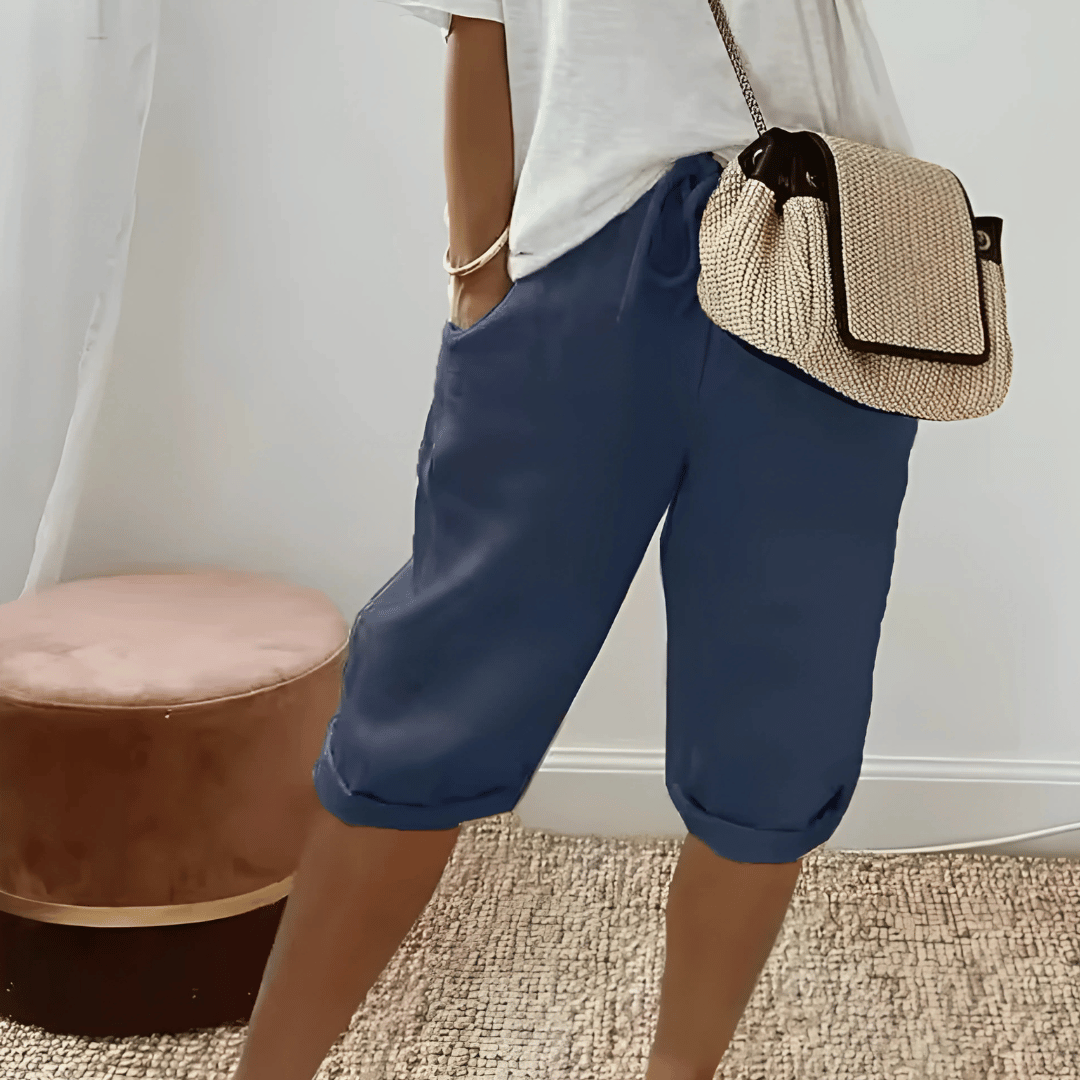 Kvinners Bomull Lin Harem Kneelengde Shorts