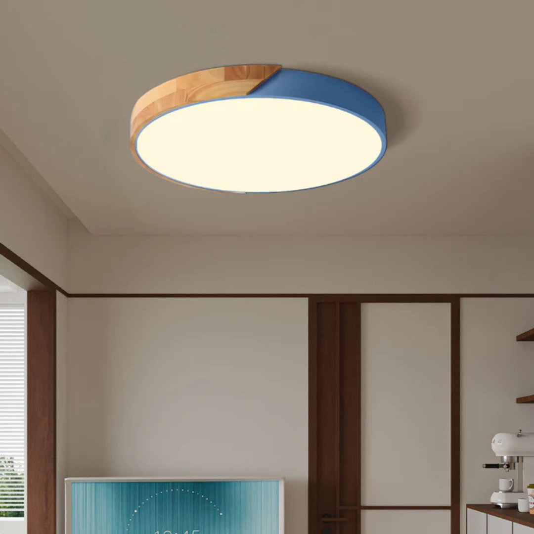Delos taklampe i skandinavisk tre | Naturlig LED-designlampe