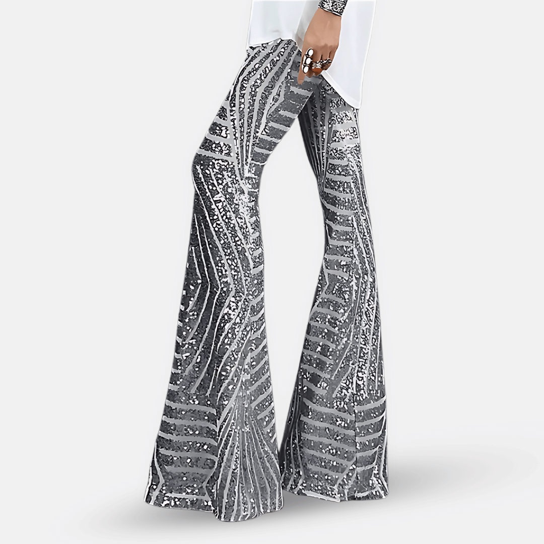 Kvinnes Sequin Høy Liv Flare Bukser