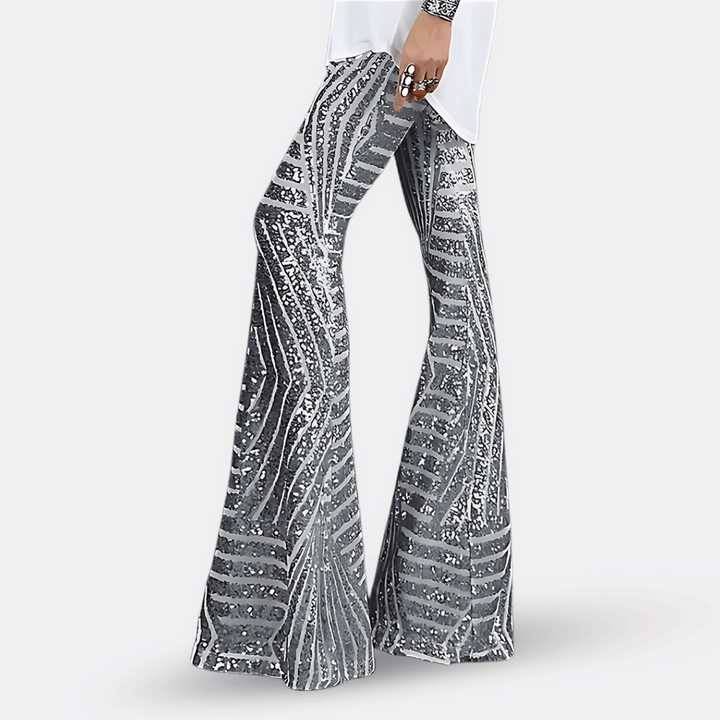 Kvinnes Sequin Høy Liv Flare Bukser
