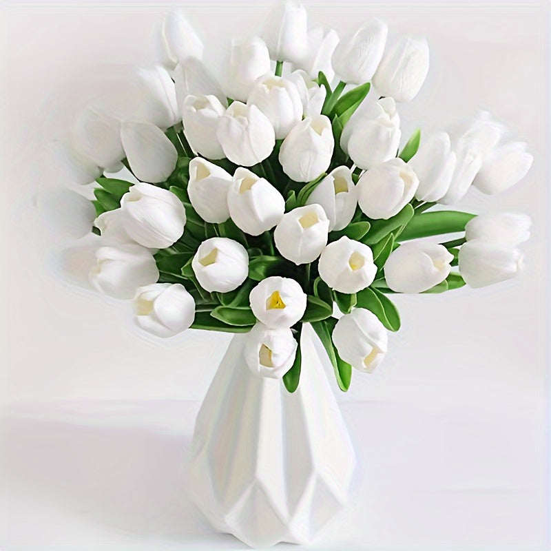 Sett med 15 realistiske kunsttulipaner – perfekte til bryllup, fester og hjemmedekorasjon