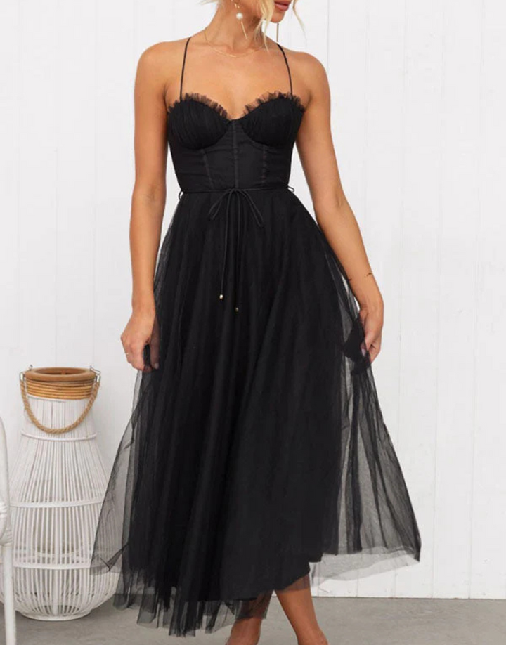 Kvinnens lette ermeløse maxikjole med V-hals