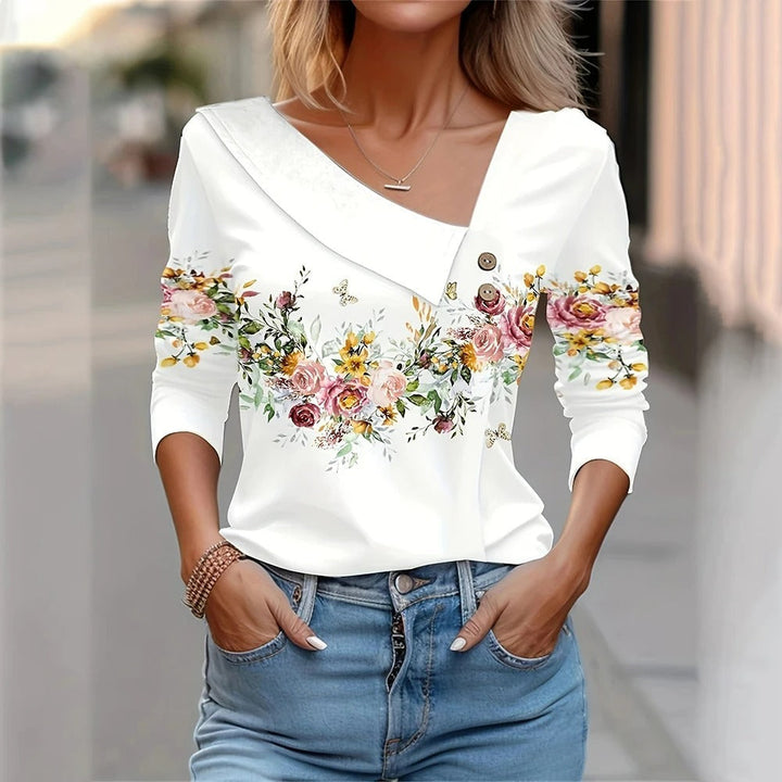 Rezza – Stilig Langermet Blomstertrykk Bluse