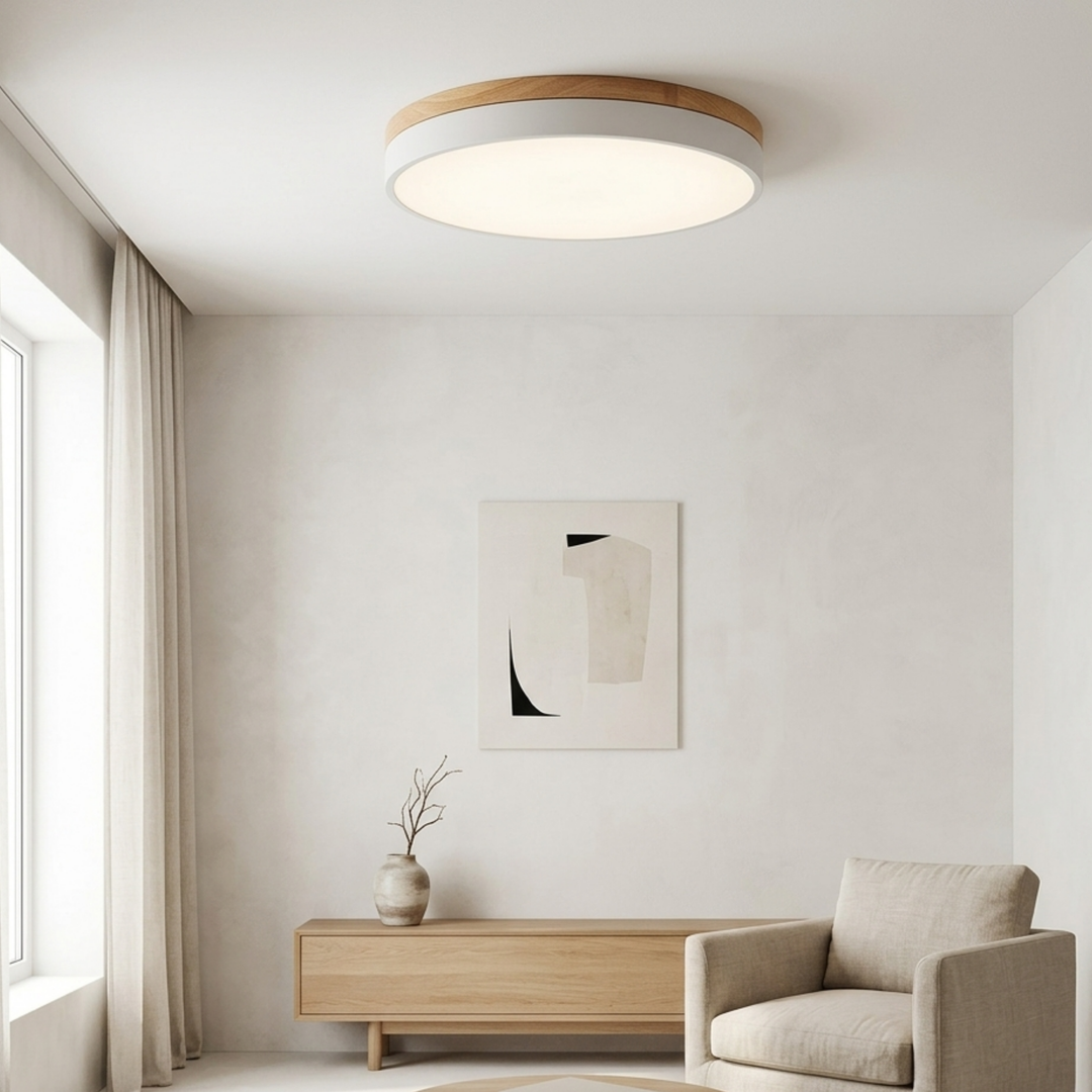 Rund skive-taklampe – flat, flushmontert lampe