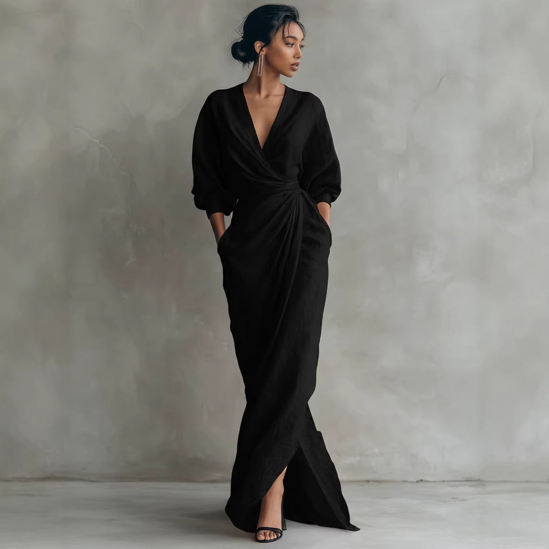 Womens V-neck Waist-cinching Dress