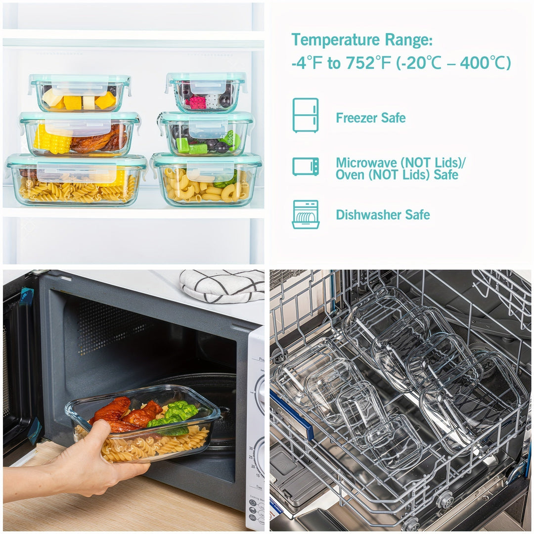 Sett med 8 oppbevaringsbokser i glass til mat – Bento-bokser til matplanlegging, lufttette, med lekkasjesikre lokk, egnet for mikrobølgeovn, ovn, fryser og oppvaskmaskin, uten BPA