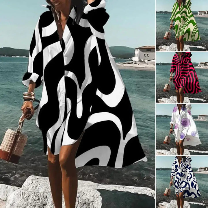 Kvinners Oversized Sommerkjole med Boho Print