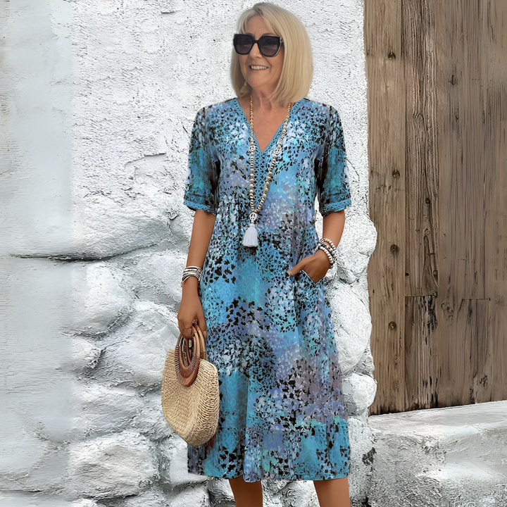 Kvinners myke V-hals midi kjole