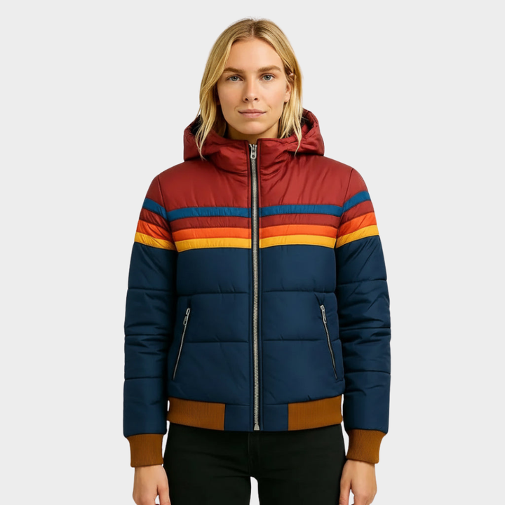 Kvinners Retro Multifarge Puffer Jakke