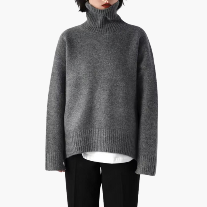 Kvinners Turtleneck Genser med Lange Ermer og Ribbet Overflate