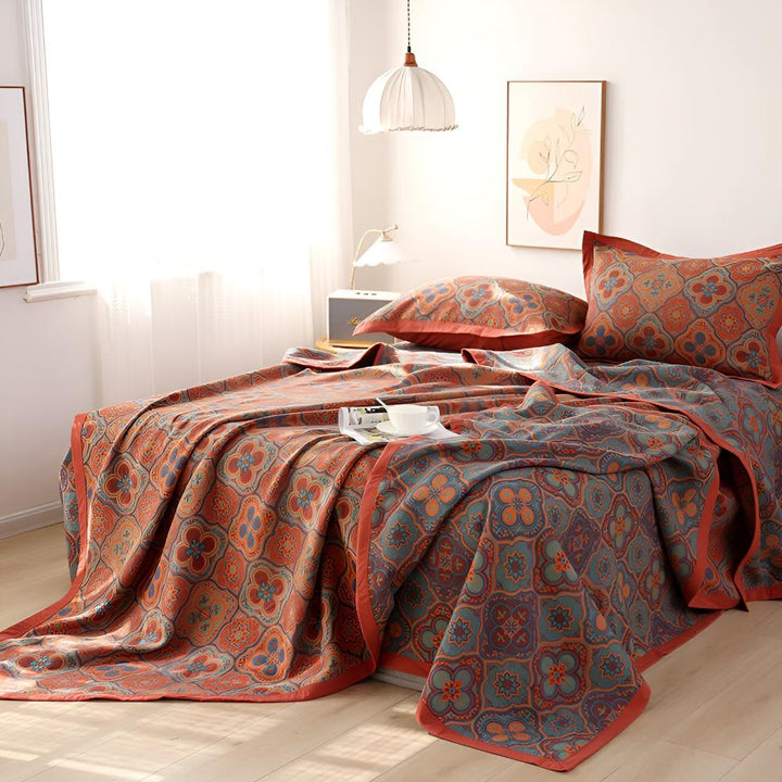 Blossom Broderi Bomull Reversibel Pledd – Tidløs Eleganse og Komfort