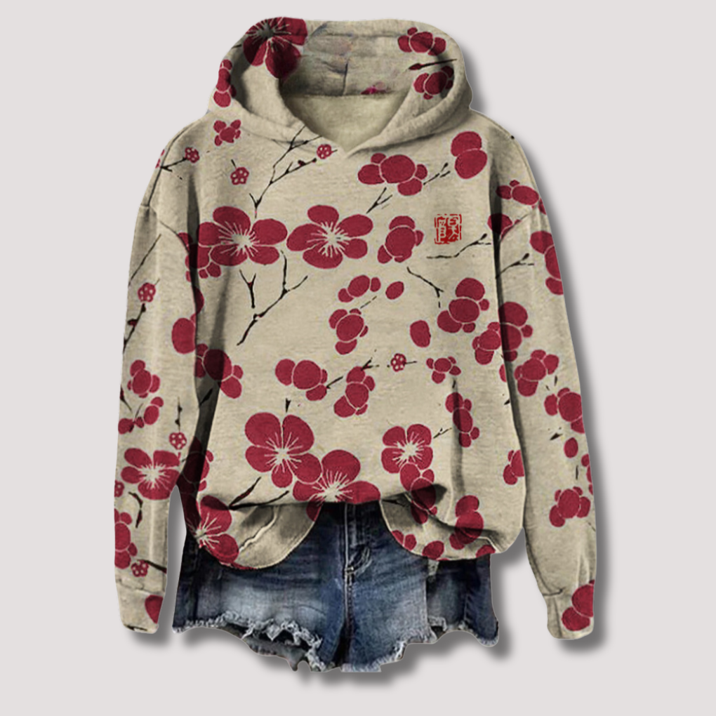 Lettvekt Blomstertrykk Genser med Hette