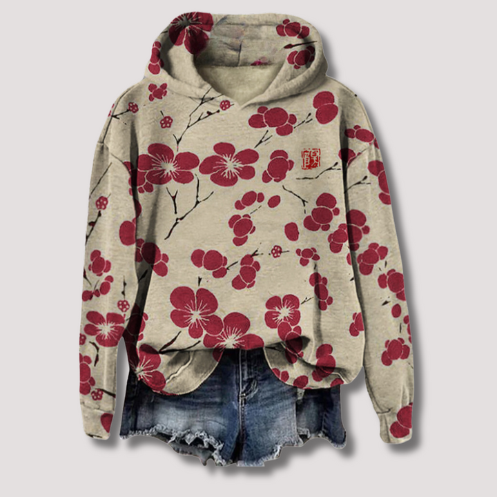 Lettvekt Blomstertrykk Genser med Hette