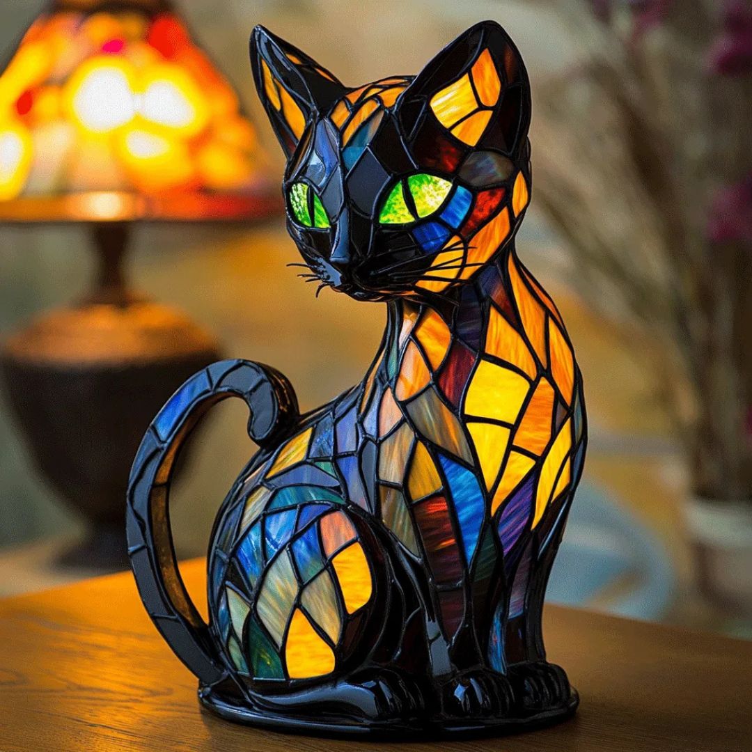 Dekorativ Kattelampe med Mosaikkdesign og Varmt Stemningslys – Elegant Hjemmedekorasjon