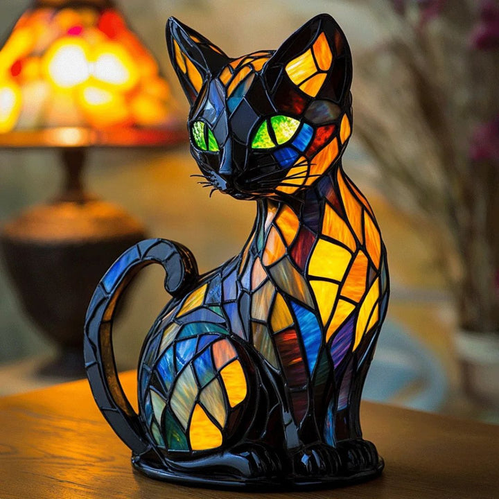 Dekorativ Kattelampe med Mosaikkdesign og Varmt Stemningslys – Elegant Hjemmedekorasjon