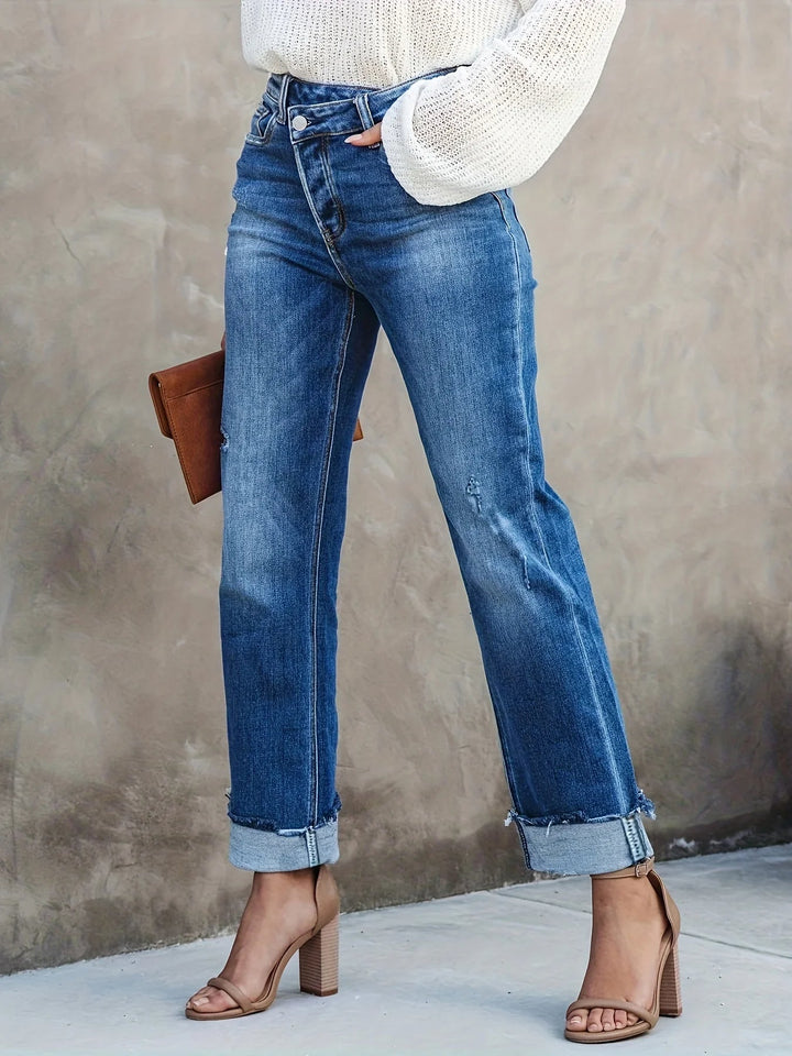 Kvinners Asymmetrisk Rett-Leg Jeans