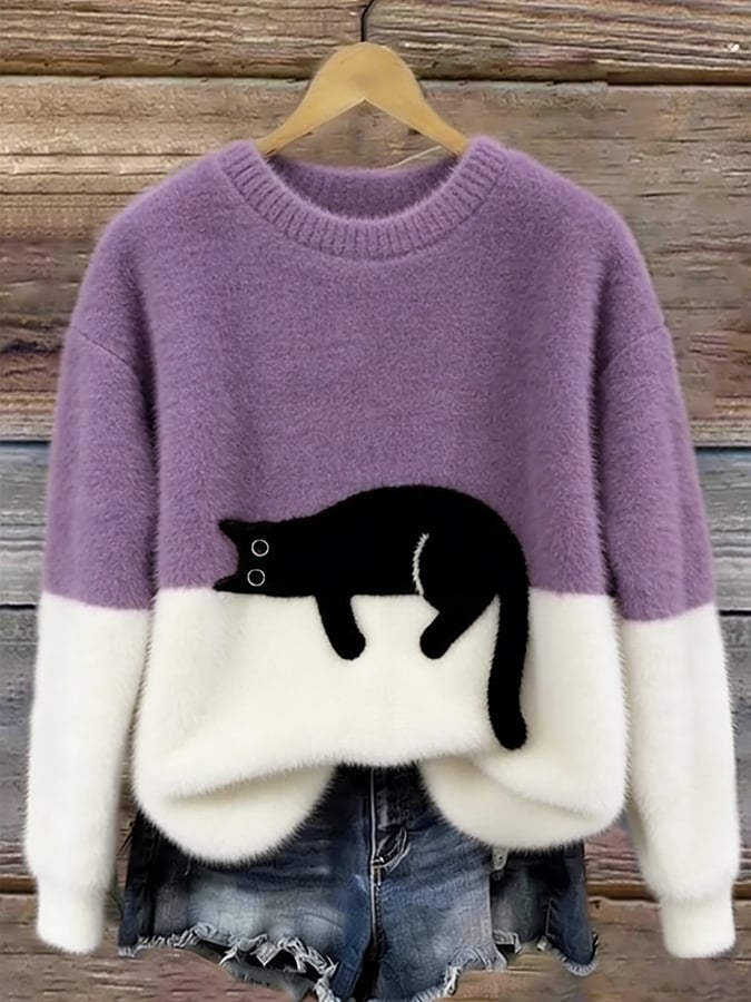 Oversize-genser med katteprint