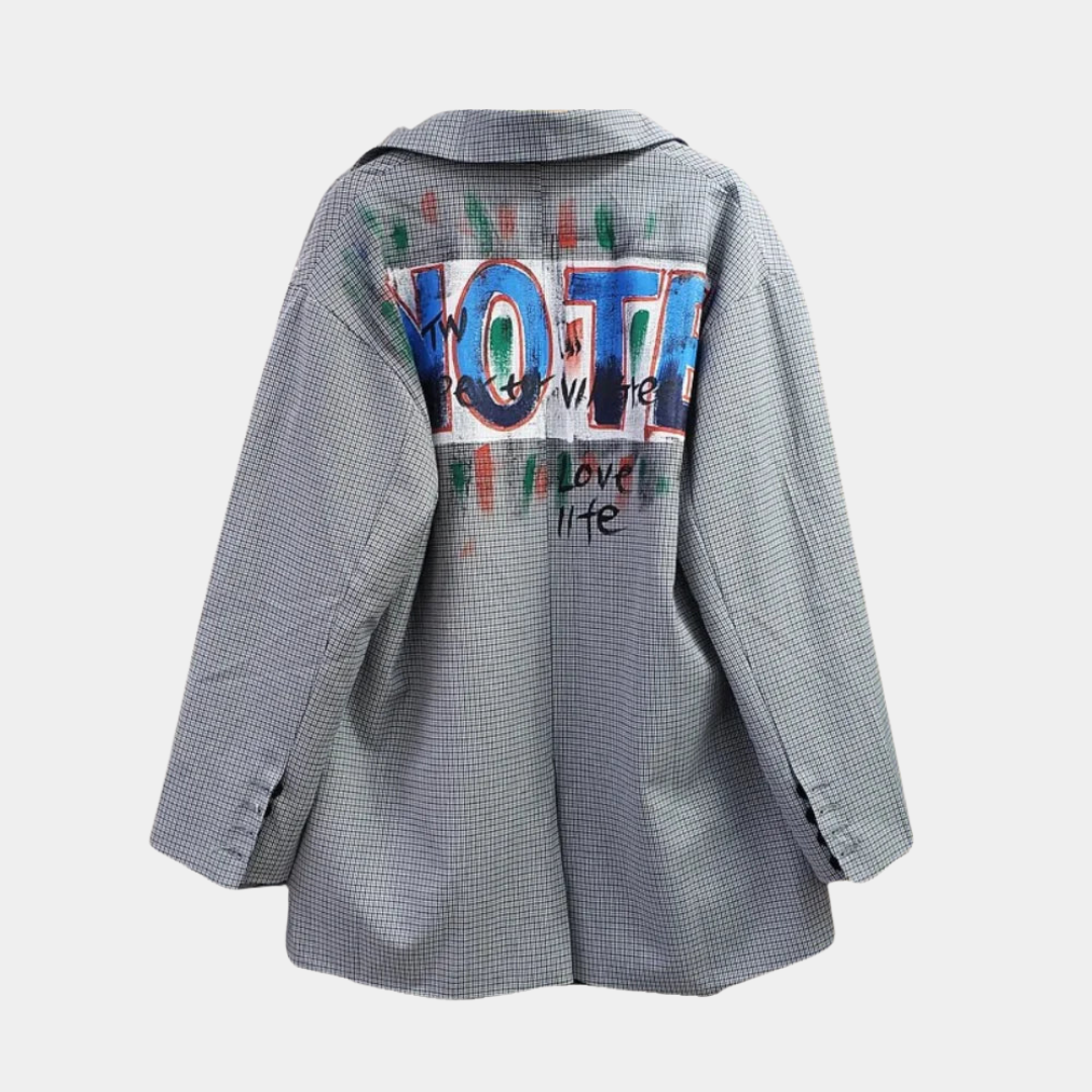 Oversized Kvinners Blazer med Subtil Rutemønster
