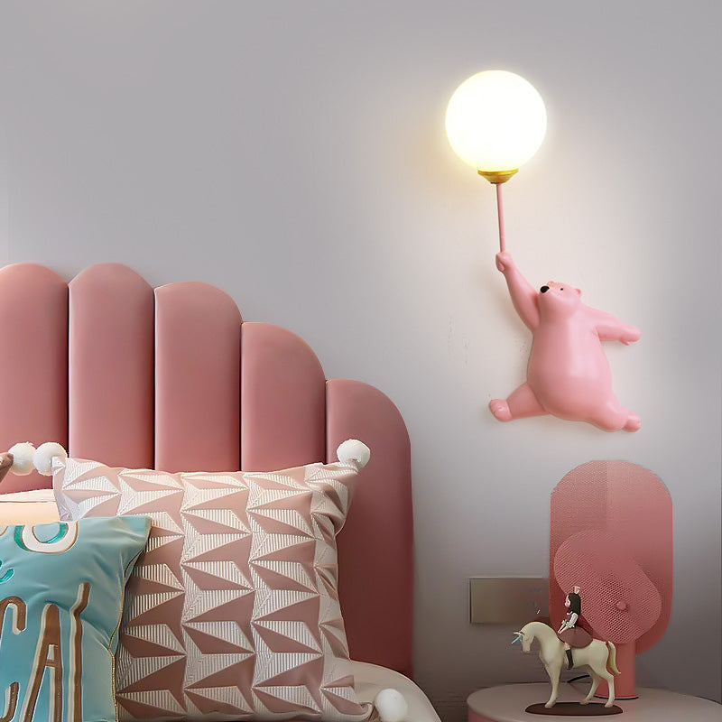 Søt bjørnevegglampe med ballonglys for barnerom