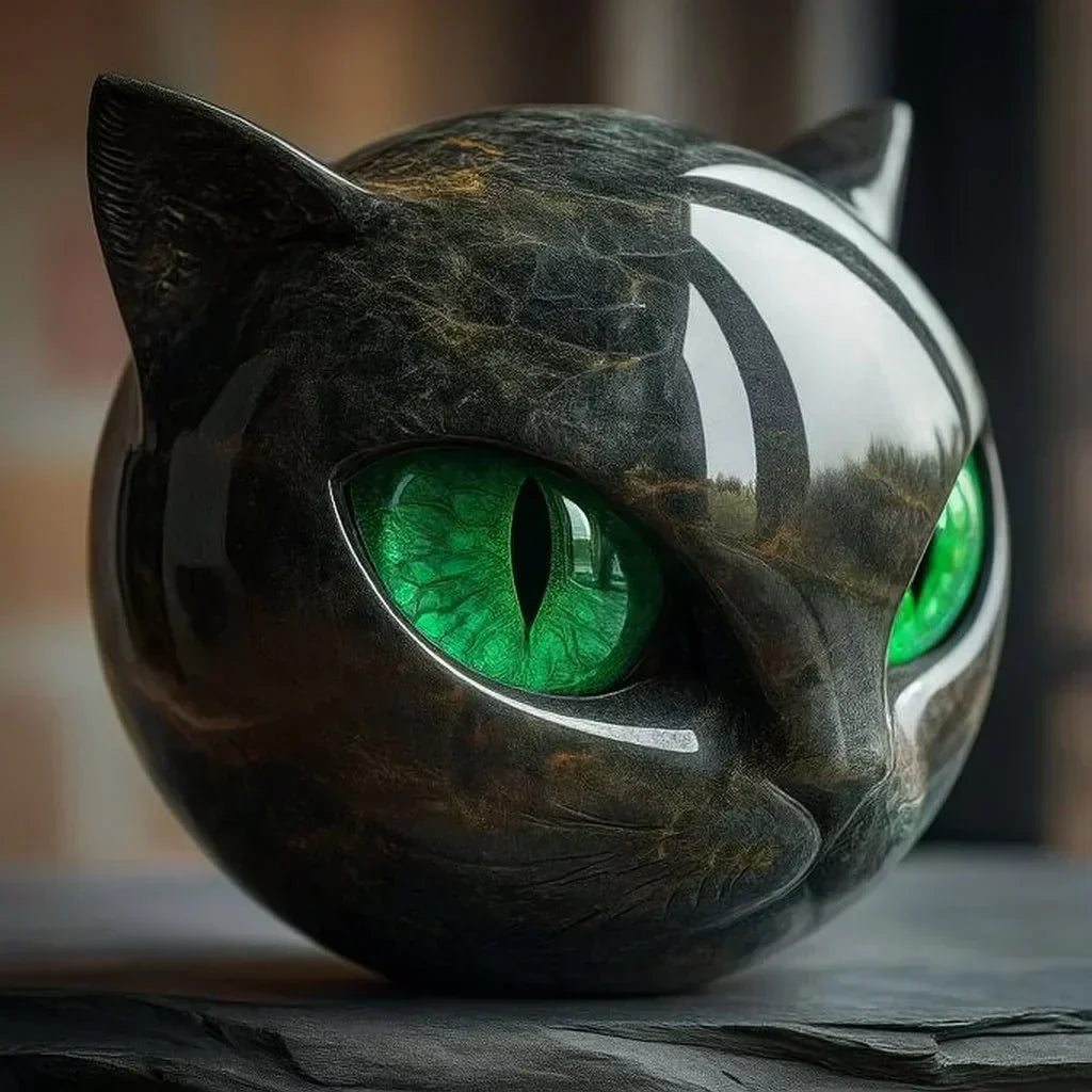 NoirCat-skulptur – Svart Katthode med Hypnotiske Øyne