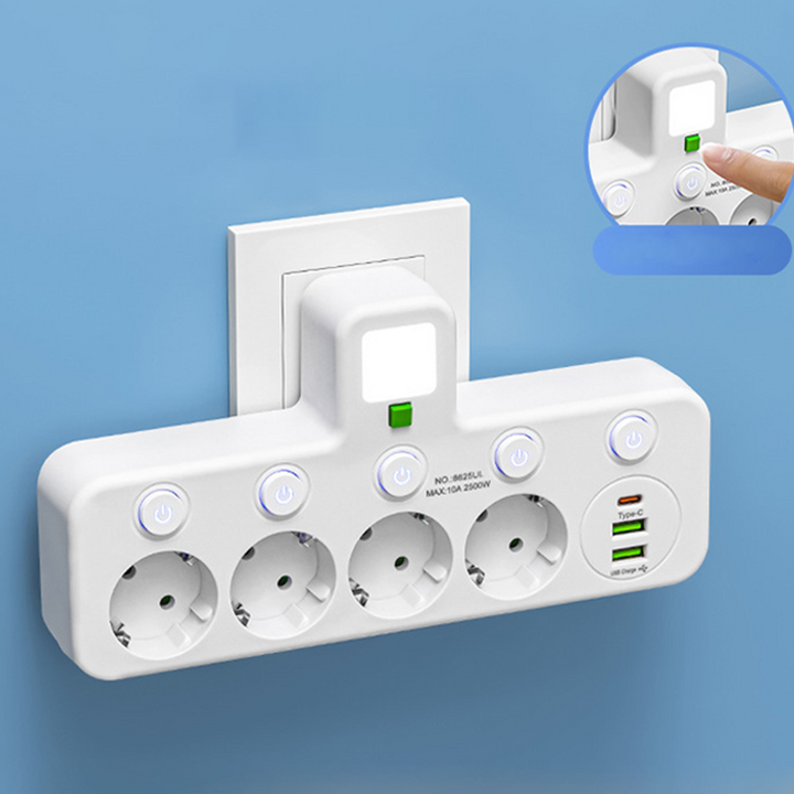 Stikkontaktlist med USB og brytere | Flerveis stikkontakt med overspenningsvern 2500 W