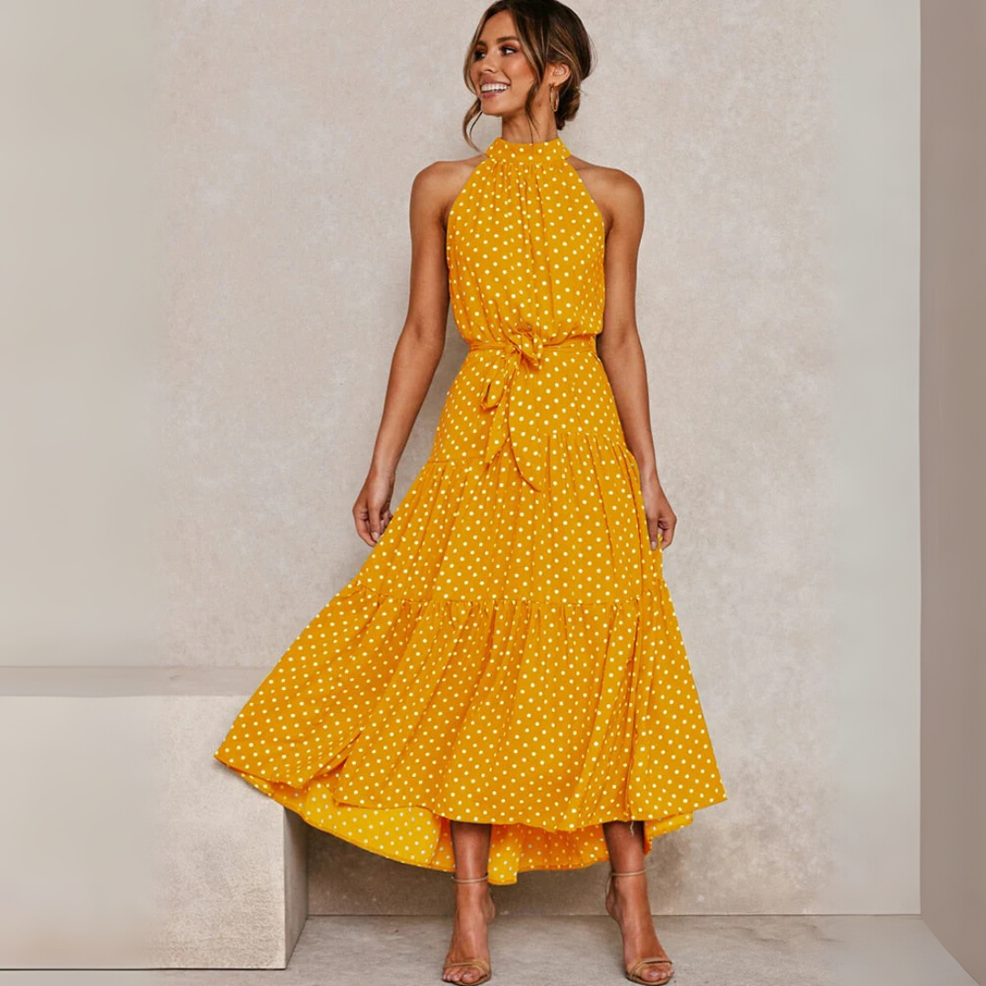 Prikket Fit-og-Flare Midi Kjole