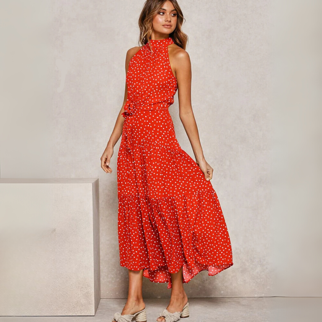 Prikket Fit-og-Flare Midi Kjole