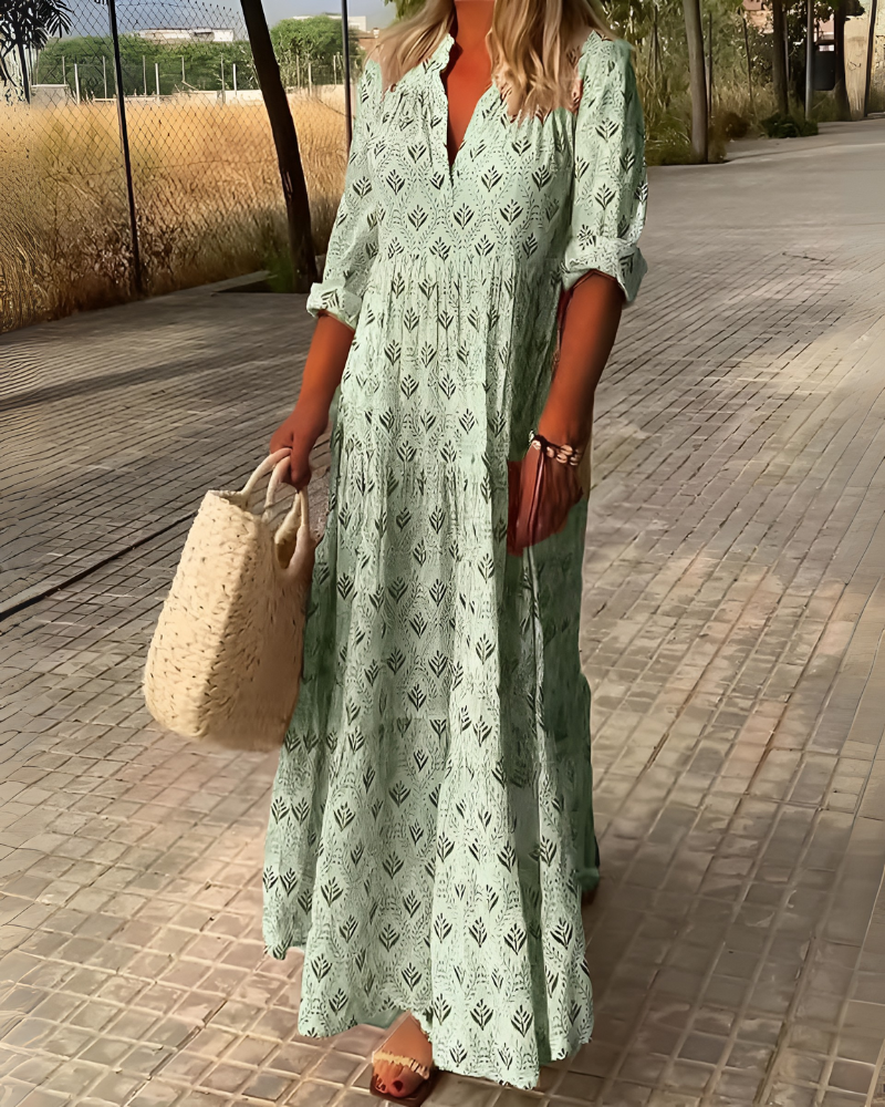 Vintage Sjarme Boho Print Lang Kjole