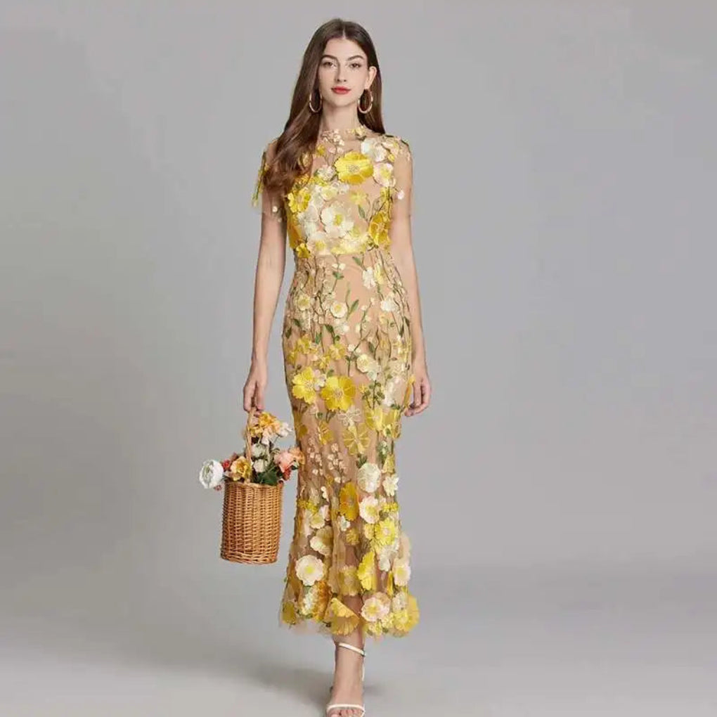 Kvinnens Sommer Broderte Blonde Bryllupskjole