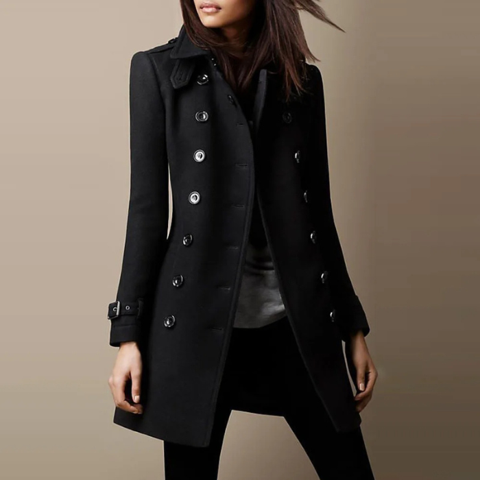 Elegant Dobbelt-Breasted Kvinners Trench Coat