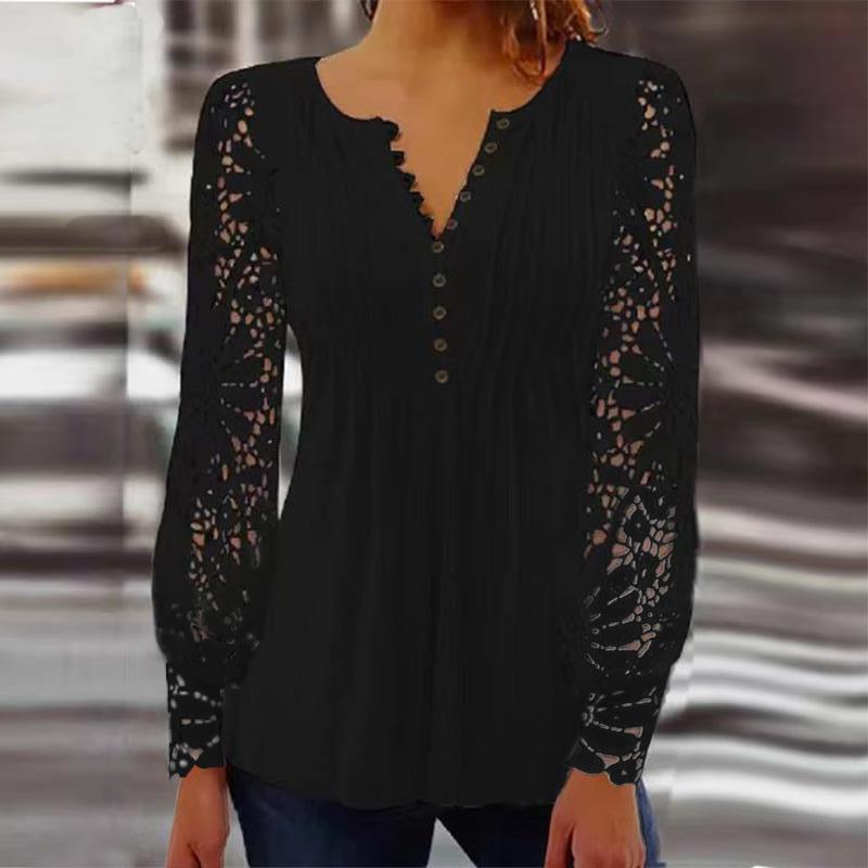 Yara – Bluse med Blondeermer