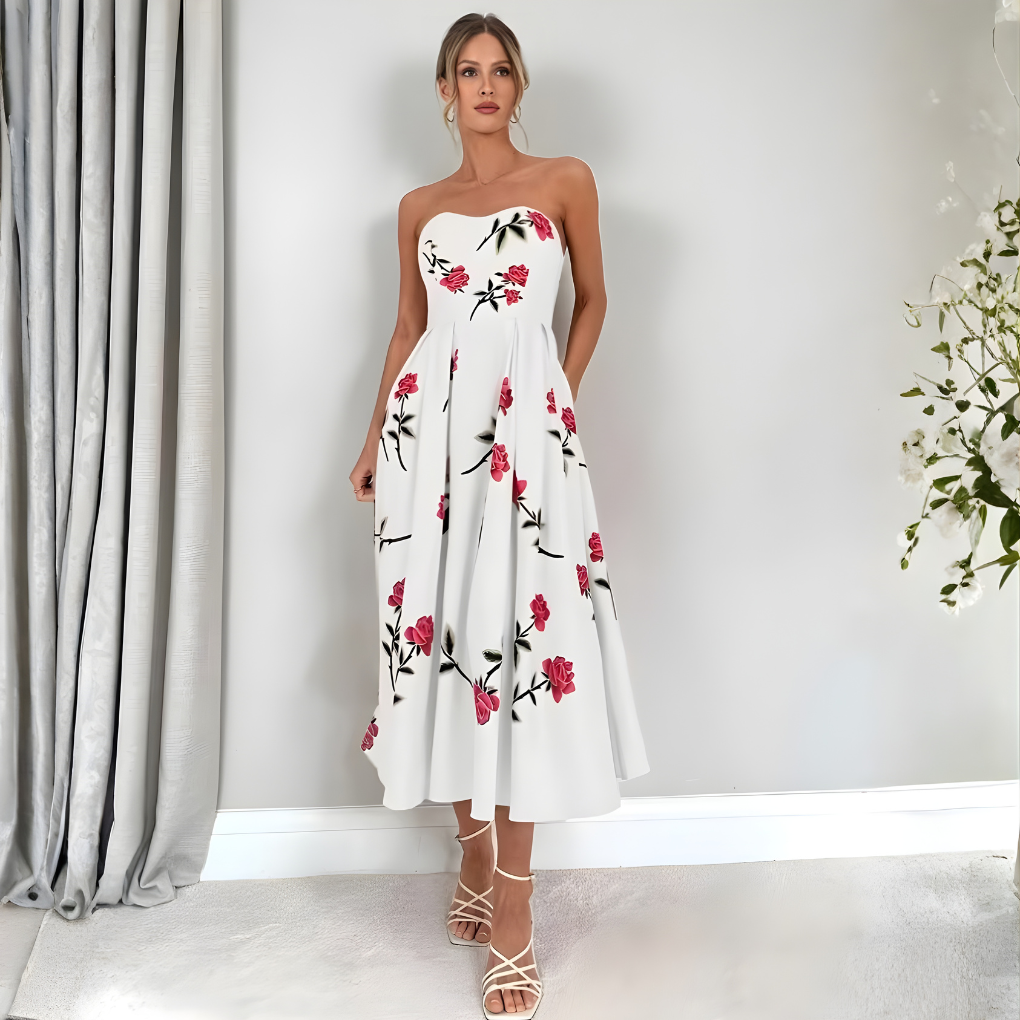 Kvinners A-Linje Ermeløs Blomsterkjole