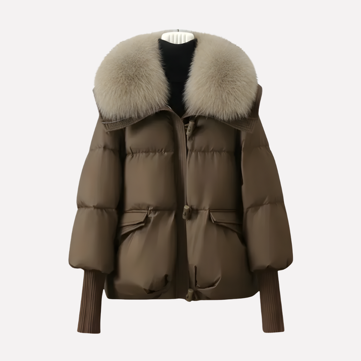 Kvinners Puffer Jakke med Faux Fur Krage