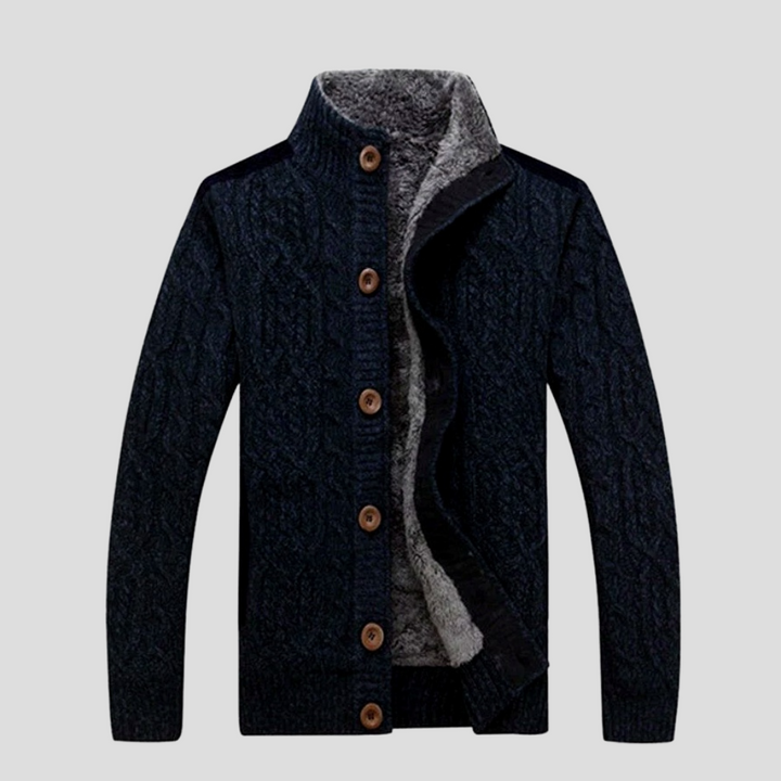 Menns Strikket Jakke – Plush-Fôret for Ekstra Varme