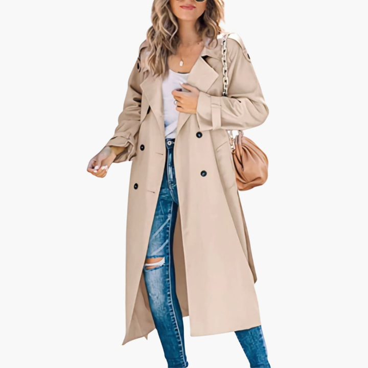 Kvinners Trench Coat med Knappestolpe Salgspris