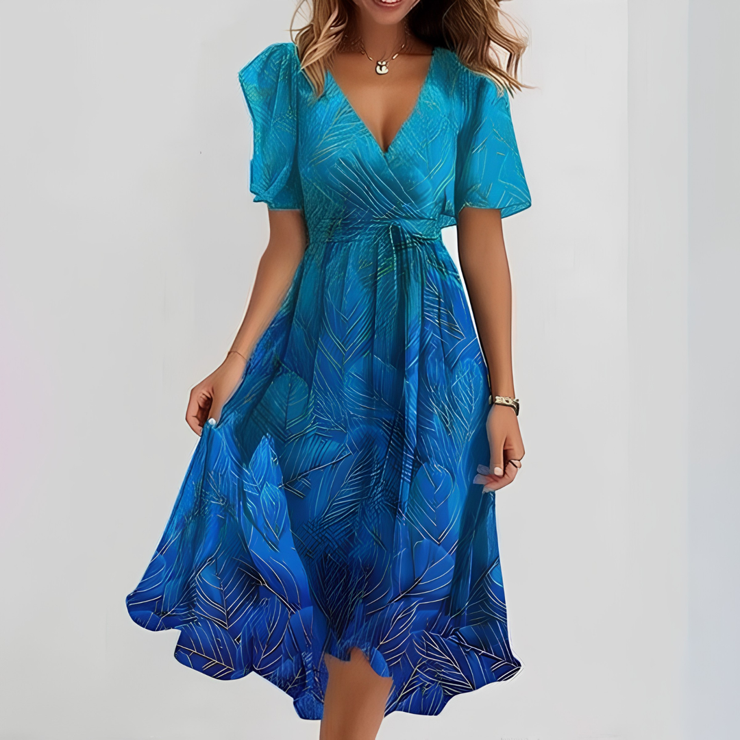 Kvinnens Trykte Elegante V-Hals Kjole