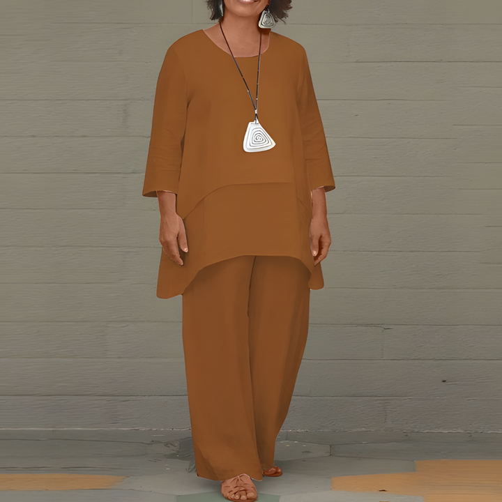 Stilfullt 2-Delt Lin Sett for Kvinner